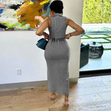 Women's Autumn And Winter New Street Fashion Single Buckle With Sleeveless Neck Elastic