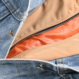 Casual Denim Patch Ruched Long Sleeve Padded