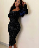 Black Puff Sleeve Sequin Christmas Party