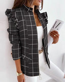 Explosion Autumn And Winter Lotus Leaf Side Long Sleeve Zipper Print Suit Small Coat
