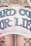 Letter Print White Sheer Mini Skirt Y2k Streetwear Womens Clothing Gothic Sexy White Summer Skirts