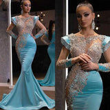 New Daily Light Blue Fishtail Skirt Banquet Long Gold Series Thin Temperament Annual Evening Dress