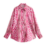 Spring Style Silk Satin Loose Shirt Printed Flute Skirt Set-Outfit