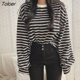 T-shirts Women Striped Top All-match Stylish Daily Lazy Simple Spring Autumn Long Sleeve Tees Korean Style Hot Sale