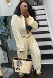 Fashion Rib Button Up Loose Blouse and PantS