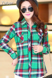 Casual Button Down Lapel Neck Plaids Checks Flannel Shirts Women Long Sleeve Tops Blouse Free