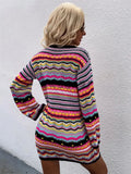 Multicolor Strip Round Neck Long Sleeve Sweater