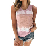 Top Women Tie Dye Print O-neck Sleeveless Tee Shirts 2021 Summer Gray Casual Harajuku Loose Top Camisole