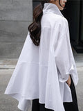 2023 New Spring Autumn Lapel Long Sleeve White Back Long Loose Big Size Irregular Shirt Women Blouse Fashion Tide