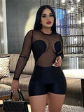 Summer Sexy Rompers Women Jumpsuits 2022 Long Sleeve O Neck Rompers Playsuits Mesh Patchwork Bodycon One Pieces