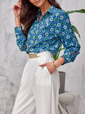Loose Print Shirt Blouse Office Lady Long Sleeve Button Shirts For Women 2023 Fashion Boho Floral Autumn Top Femme Black-Outfit
