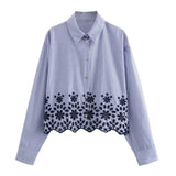 Spring Style Hollowed-Out Embroidered Striped Shirt 3211994-Outfit