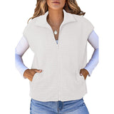 And Autumn Explosion Women's Collar Zipper Vest Waffge Pocket Sweatshirt Sleeveless Coat