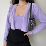 Cropped Button Knit Two Piece Cardigan-Outfit