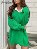 Autumn Winter 2021 Y2K Sexy Knitted Women's Dress Sweater Oversize Long Sleeve V Neck Casual Top Mini Party
