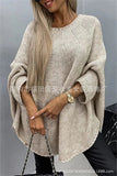 Pullovers Women Solid Knitted Cloak Tops Jumpers Round Neck Bat Full Sleeve Splice Loose Casual Tops Autumn Winter-Outfit