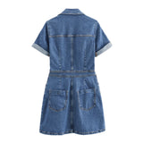 Spring Denim Waist Short-Sleeved Mini Dress 1879038-Outfit