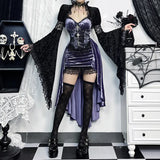 Autumn New Dark Style Fashion Temperament Sexy Slim Purple Suspender Tail Dress Women's Dress-Outfit