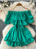 2022 Sexy ruffles Summer off shoulder short dress spaghetti strap Party elastic waist dress Women casual beach a-line