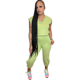 Solid Color Casual Sleeveless Top Cropped Pant Two Piece