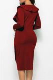 Formal V-Neck Ruffles Wrap Long Sleeve Midi