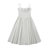 Romantic Bra with Wire Corset Style Low Waist Spliced Ruched Pleated Swing Long Midi Dress Women Sexy Summer Sling Robe-Outfit