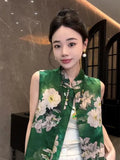 Chinese Style Retro Tang Dynasty Vest Women's 2024 Xia Xin Zen Plate Buckle Collar Sleeveless Vest Clip Jacket-Outfit