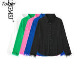 2023 Women Solid Feather Decorate Shirt Blouse Long Sleeve Chic Female Office Lady Tops
