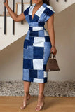 Women's Fashion Style Fashion Temperament V-Neck Slim Print Dress-Outfit