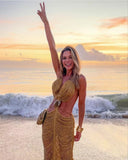 Spring And Summer Fashion Shell Esbead Hanging Neck Strap Sexy Body Butt Adjustable Long Skirt