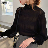 Mujer 2021 Spring and Summer Women Tops Long Sleeve Loose All-match Chiffon Shirts Bell Sleeve Shirt Base Shirt