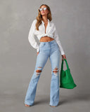 Spring And Summer New Water Washing Hole High-Waisted Temperament Cowboy Broad Leg Trousers