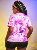 Printed Casual O-Neck Short Sleeves Tie Dye Two Piece Shorts