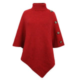 Turtleneck Vintage Cape Long Sweater Women Bat Sleeve Autumn Winter Button Tops Jumper Holiday Pullover Sweaters