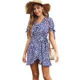 New Summer Mini Dress Floral Boho Beach Dress Vintage Ruffles Short Sleeve A-Line Party Mini Dress Sundress