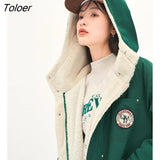 Women Thick Plush Coat 2022 Winter Long Sleeve Lapel Stand Collar Loose Hooded Jacket Pocket Warm Casual Outwear
