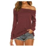 Women Top Sexy Slash Neck Off Shoulder Shirt Solid Color 2021 Summer Autumn Long Sleeve T-shirts Ladies Oversize