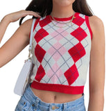 Argyle Plaid Y2k Tank Top Women Fashion Knitted Sweater Undershirt 90S Knitwear Autumn Basic