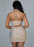 Sequins Halter Crop Top and Mini Skirt Two Piece