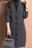Women Autumn Long Sleeve Loose Fashionable V Neck Temperament Knitted Sweater Cardigans Basic Causal Coat Tops 2023 319-0-Outfit