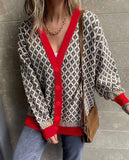 Casual Line With Print V Neck Long Sleeve Cardigan