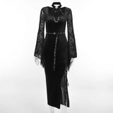 Autumn Style New Style Slim Velvet Dress With Dark Goth Horn Sleeves Tied With Forks-Outfit