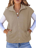 And Autumn Explosion Women's Collar Zipper Vest Waffge Pocket Sweatshirt Sleeveless Coat