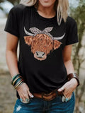 Head Print T Shirt O Neck Short Sleeve Women Tee Top Bull Printed Summer T Shirt Fashion Blouse Tee