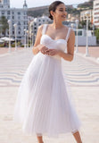 White Push Up Strap Long Bridemaid Wedding