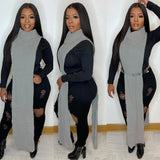 Turtleneck Side Slit Long Sweater Top 319-0-Outfit