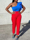 Women's Clothing Large-Size Fashion Temperament Casual Thin High-Waisted Trousers Solid African Professional