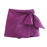 Women's Metallic Purple Bow Dress Skirt