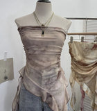 Tie Dyed Lotus Leaf Edge Mesh Shaft Irregular Ribbon Thin Belt Wrapped Bra Vest Top