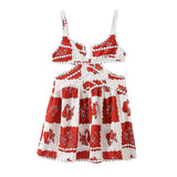 Bohemian Sexy Red Lattice Print Sling Skirt Side Hollow A